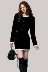 ブラックベルベットフレンチツーピーススカートセット