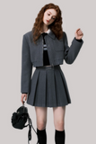 Gray Wool Pleated Skirt Suit