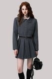 Gray Wool Pleated Skirt Suit