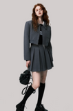 Gray Wool Pleated Skirt Suit