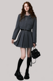 Gray Wool Pleated Skirt Suit