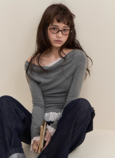 バレエ風オフショルダーレーストップ