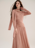 French long-sleeved knitted skirt dress