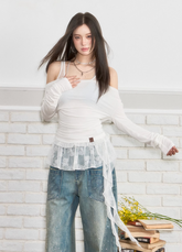 White slouch collar blouse female T-shirt