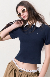 Embroidered Doll Collar Knit Top