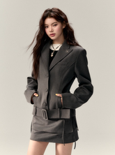 ワイドベルトデニムジャケットセット