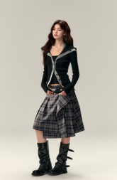 不規則なチェック柄スカートレディース春
