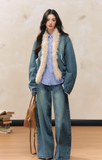 Loose denim plush jacket wide-leg jeans versatile suit