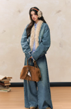 Loose denim plush jacket wide-leg jeans versatile suit
