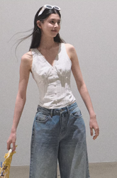 Pleated Cotton Sleeveless Top