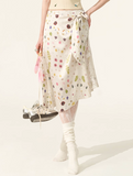 Floral Tie White Midi Skirt