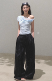 Simple Casual Look Thin Wide Leg Pants Pants
