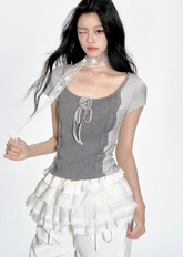 韓国スリムフィットニットTシャツ