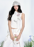 Rose Print Mesh Slim Vest