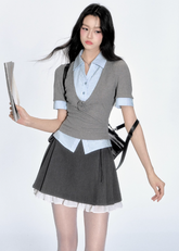 Blue Stripe Layered Look Top