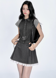 Korean Contrast Tie Skirt Set