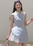 Gauze Skirt Dress with Detachable Collar