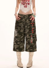 Casual Camouflage Denim Shorts