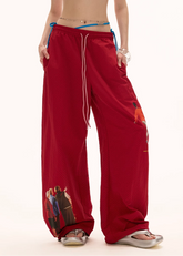 水玉模様のカジュアルワイドレッグパンツ