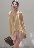 Loose Chiffon V-Neck Hoodie Top