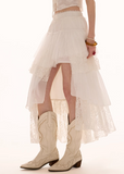 スプリットレイヤードレースハーフ丈イレギュラーロングスカート
