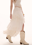 スプリットレイヤードレースハーフ丈イレギュラーロングスカート