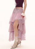 スプリットレイヤードレースハーフ丈イレギュラーロングスカート