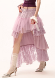 スプリットレイヤードレースハーフ丈イレギュラーロングスカート