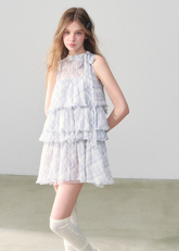 パープルグリッドメッシュドールプリンセスパフドレス