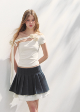 オフショルダー イレギュラー ショートスリーブ トップ Tシャツ