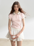 Pink Splice Fake Two-Piece Polo Top