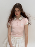 Pink Splice Fake Two-Piece Polo Top
