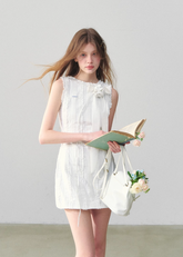 ストライプレースアカデミーノースリーブドレス