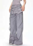 Satin Ruffled Ballet Straight-Leg Pants
