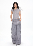 Satin Ruffled Ballet Straight-Leg Pants