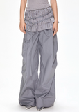 Satin Ruffled Ballet Straight-Leg Pants