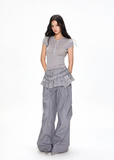 Satin Ruffled Ballet Straight-Leg Pants