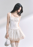 White pear French lace floral suspender dress