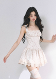White pear French lace floral suspender dress