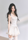 White pear French lace floral suspender dress