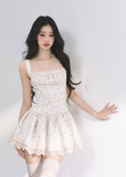 White pear French lace floral suspender dress