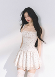 White pear French lace floral suspender dress