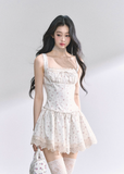 White pear French lace floral suspender dress