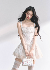 White pear French lace floral suspender dress