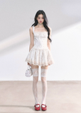 White pear French lace floral suspender dress