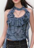Ribbon Flower halter Neck Vest Top