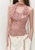 Ribbon Flower halter Neck Vest Top