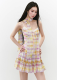 Fake Two-Piece Checkered Patchwork Dress