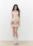 Fake Two-Piece Checkered Patchwork Dress