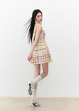 Fake Two-Piece Checkered Patchwork Dress